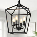 4 Light Chandelier, Industrial Ceiling Light Black Lantern Light Fixtures with Farmhouse Metal Cage Adjustable Height