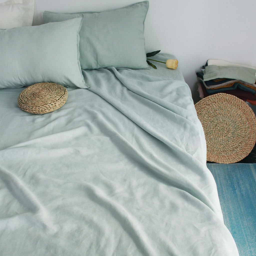 100% Organic Linen Sheets Set, Washed French Flax Bed Sheets 3 Pieces, Natural Linen Bedding Breathable