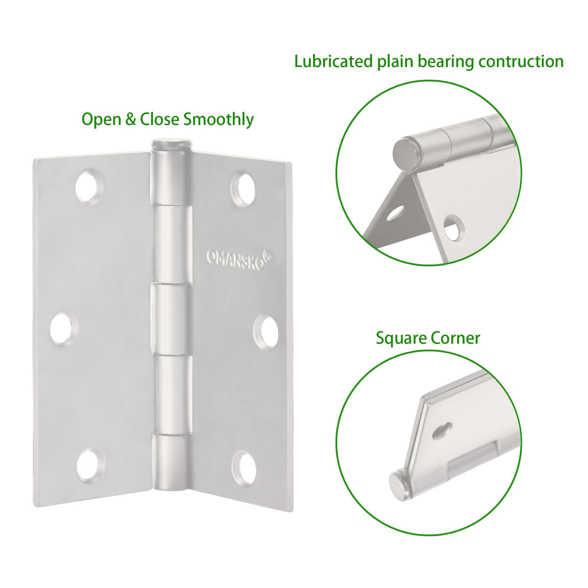 6 Pack White Door Hinges, 3.5 x 3.5 Inch White Hinges for Interior Doors 3 1/2 Inch Hinges for Residential Doors