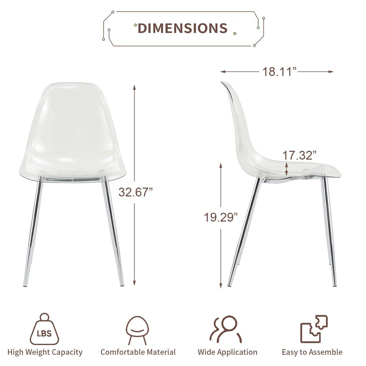 Clear Dining Chairs Set of 4, Modern Kitchen Chairs with Transparent Seat, Acrylic Accent Side Chairs with Metal Legs
