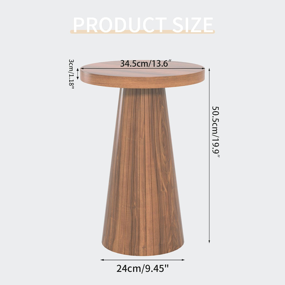 Inspired Saarinen Style Small Round Pedestal Side Table, Wooden, Fluted Drink Table for Small Space, Modern Plant Stand Accent Table for
