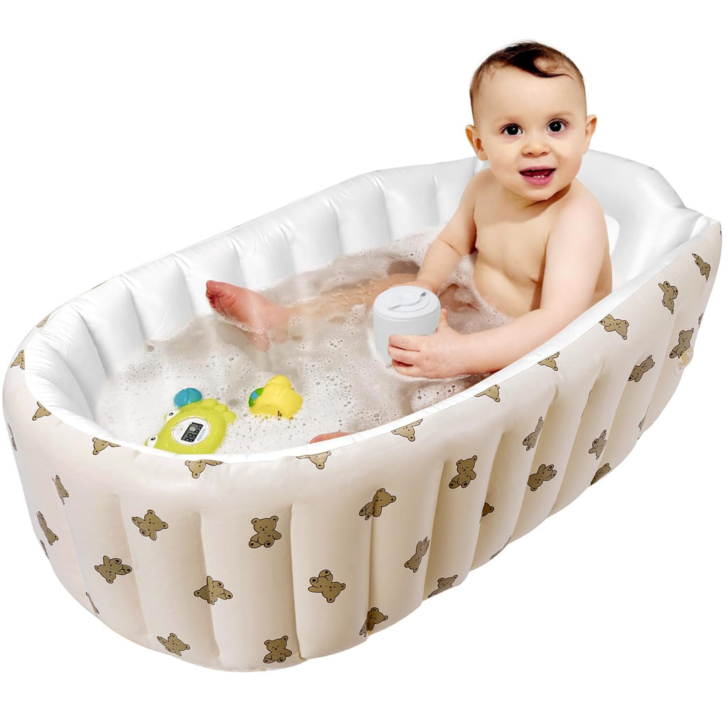 Newborn to Toddler Bath Tub,Inflatable Baby Bathtub with Built-in Air Pump,Portable Travel Shower Basin with Back