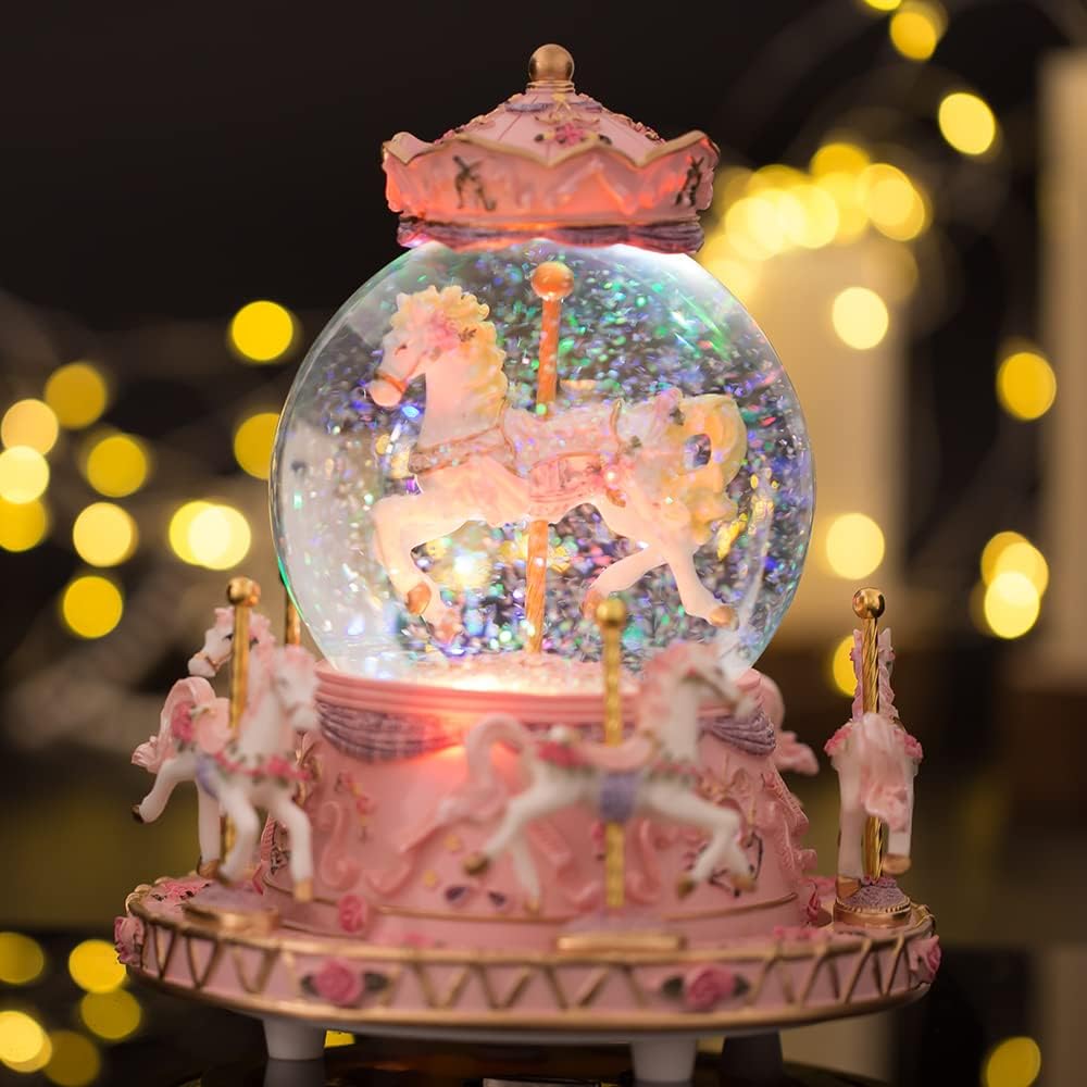 Musical Snow Globe Carousel Music Box Girls Daughter Women