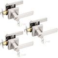 Entry Door Levers Brushed Nickel with Different Keys, Heavy Duty Hardware for Exterior Front and Back Door,Lockable