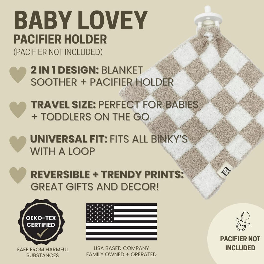 USA Checkered Baby Lovey Security Blanket with Pacifier Holder - DreamSoft Reversible Plush Mini Comfort Blanket