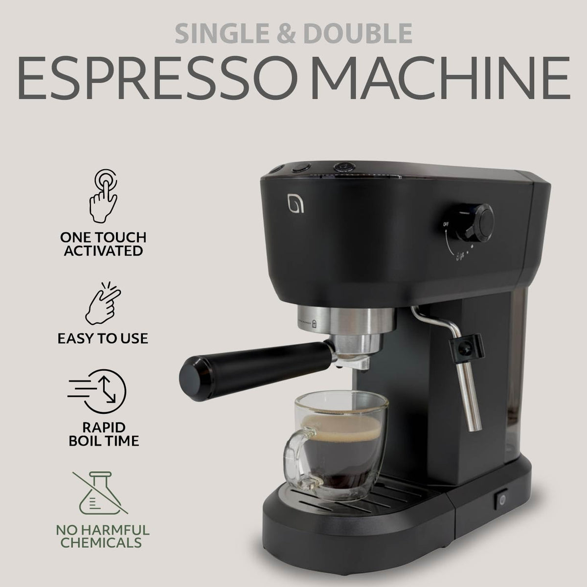 Eco Series Espresso Machine 15 Bar with Milk Frother Steam Wand, Built-In Tamper & Hot Water Dispenser, 1350W