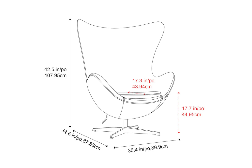 Finola Swivel Armchair 35.4", Italian Nappa 11000 Top Grain Leather, 360° Swivel, Mid-Century Modern Accent Chair