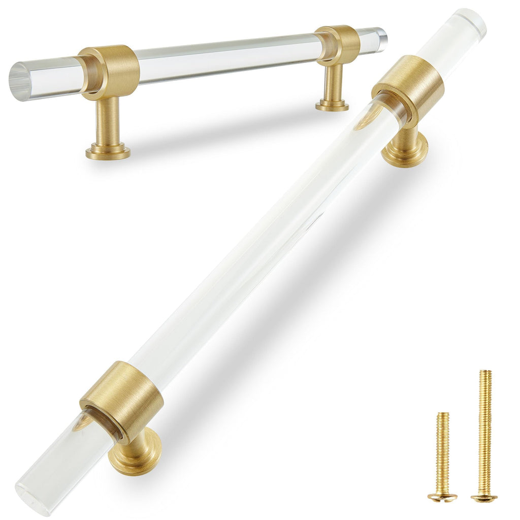 5-Pack Acrylic Cabinet Drawer Pulls, Brushed Brass,5-1/16 Inch