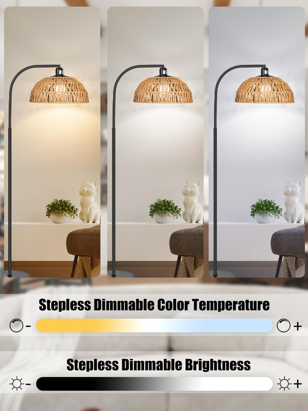 Boho Standing Lamp with Remote Control and Dimmable Bulb