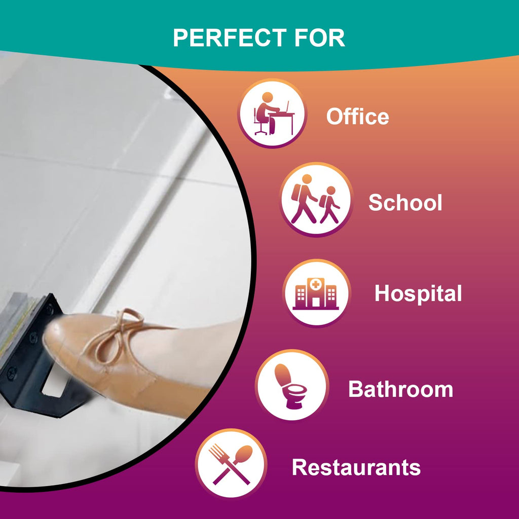 Foot Operated Sanitary Door Handle - Touchless Hands Free Door Opener, Quick and Easy-to-install DIY (Black Steel-1