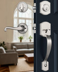 Satin Nickel Front Door Handle and Deadbolt Set with Classic Lever