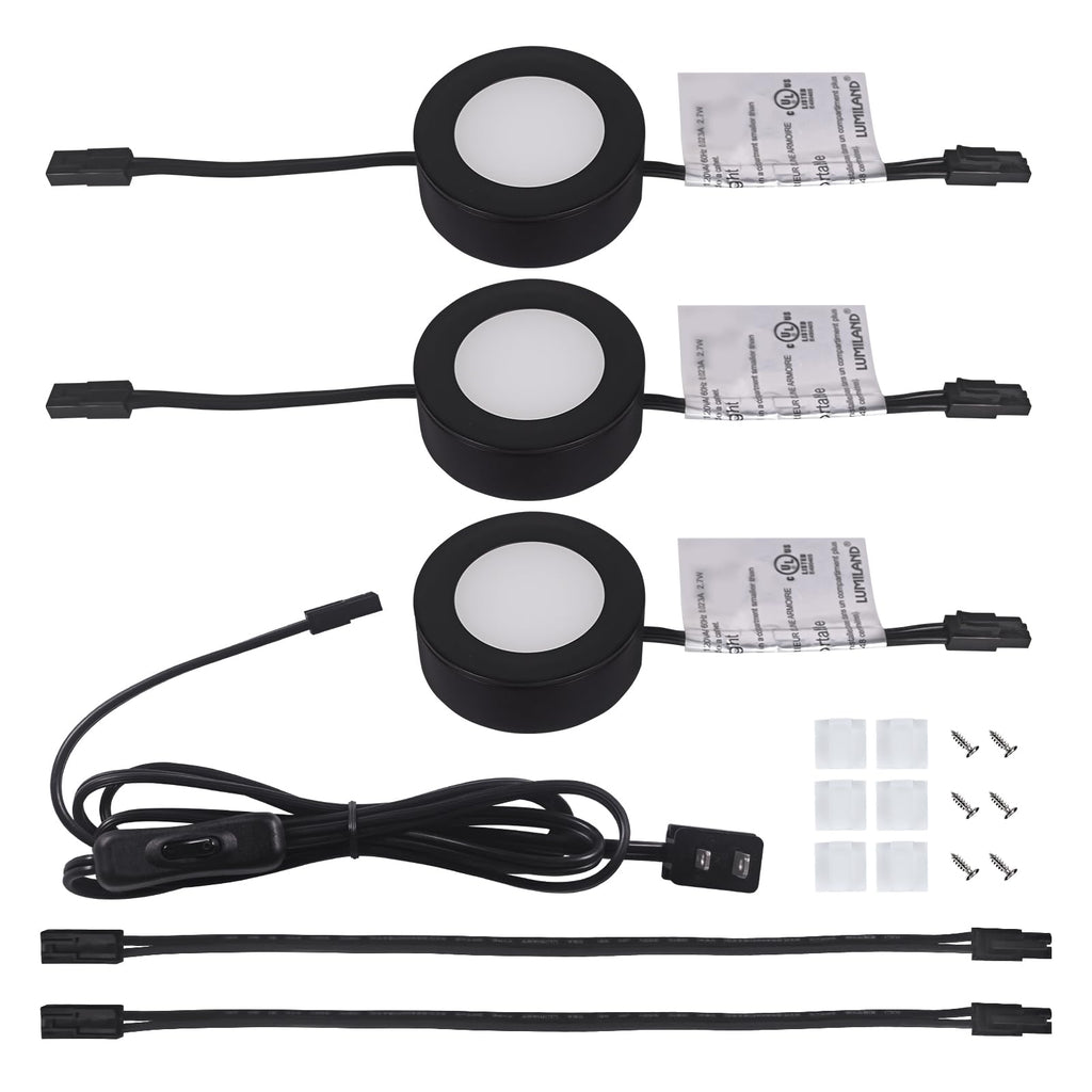 Wired LED Puck Lights Kit 2.68" Wide 3000K, 120V Plug-in or Hardwired Installation with Recessed or Surface Mounted