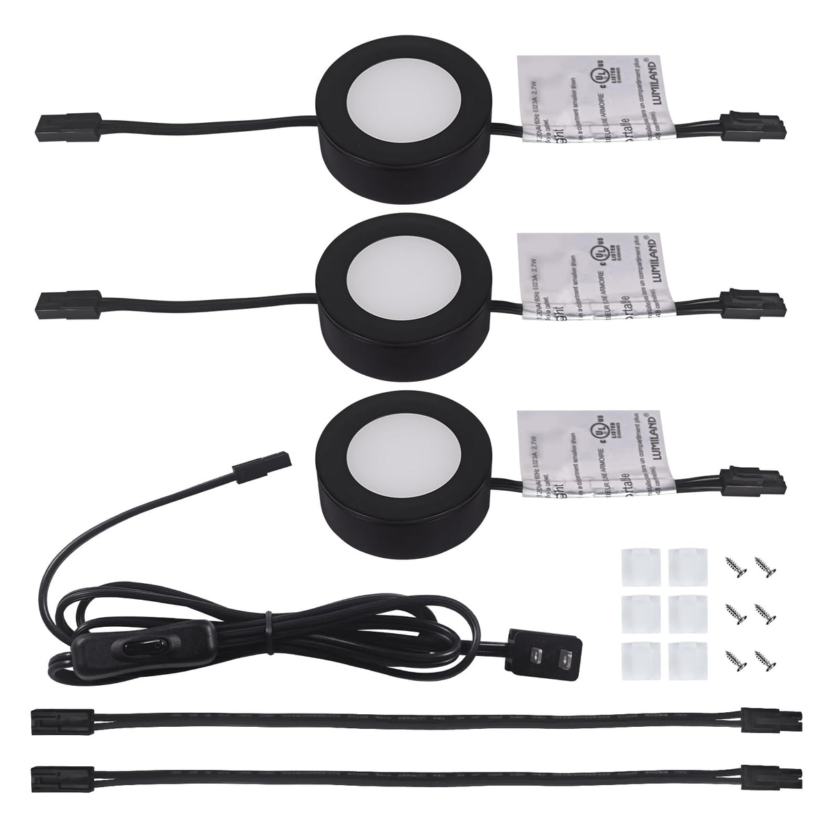 Wired LED Puck Lights Kit 2.68" Wide 3000K, 120V Plug-in or Hardwired Installation with Recessed or Surface Mounted