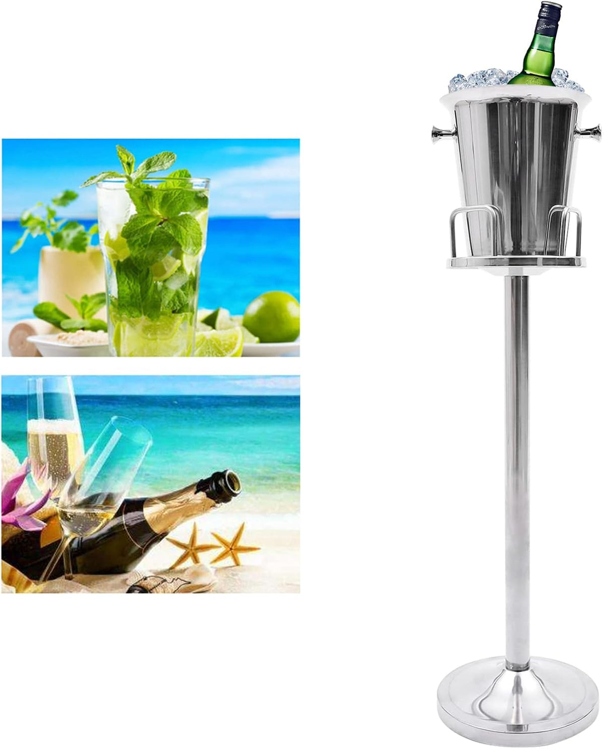 Champagne Ice Bucket with Stand, 5L/1.1Gal Stainless Steel Wine Bucket on Stand Ice Cube Chiller Container Standing