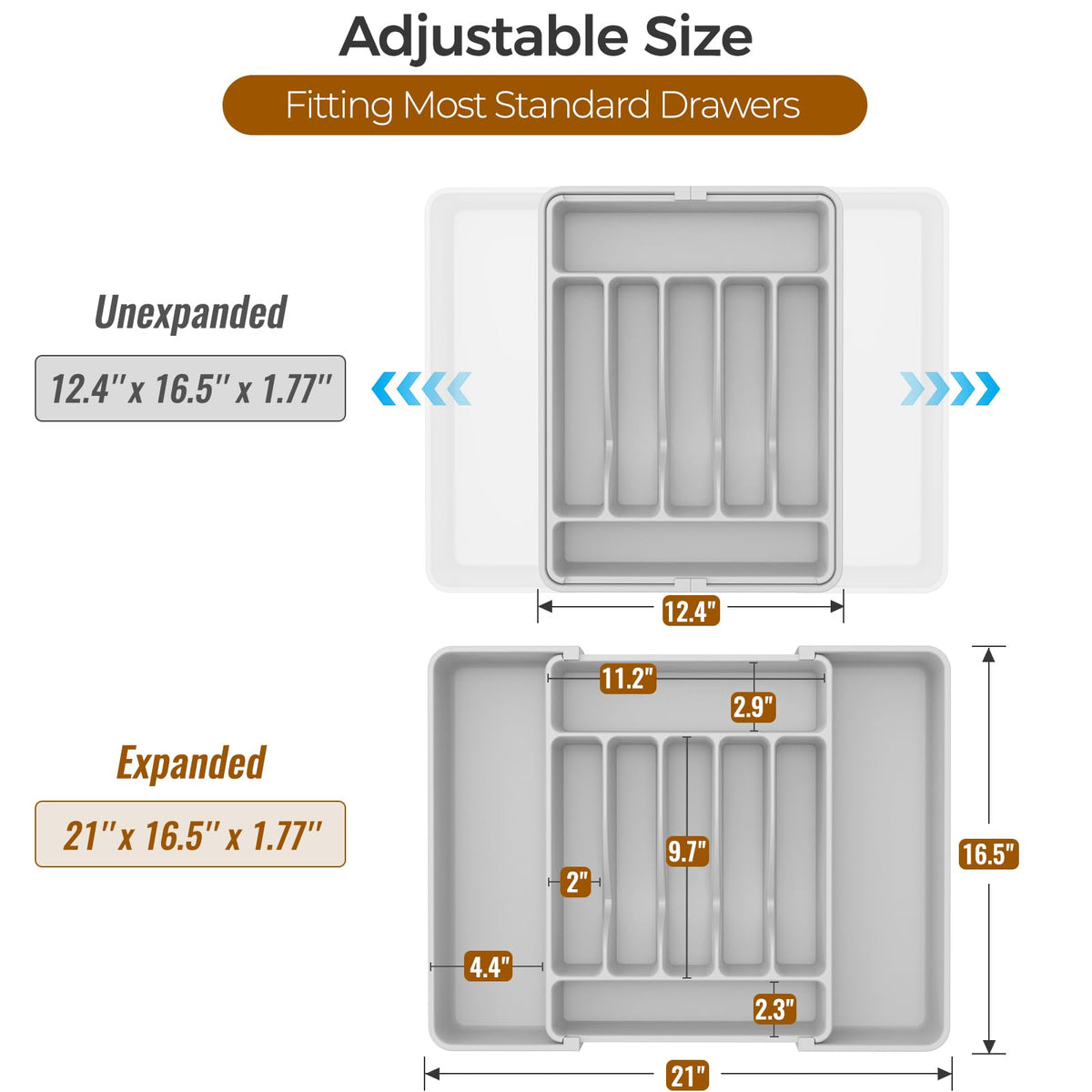 Extra Large Expandable Silverware Organizer, Flatware Tray,Gray