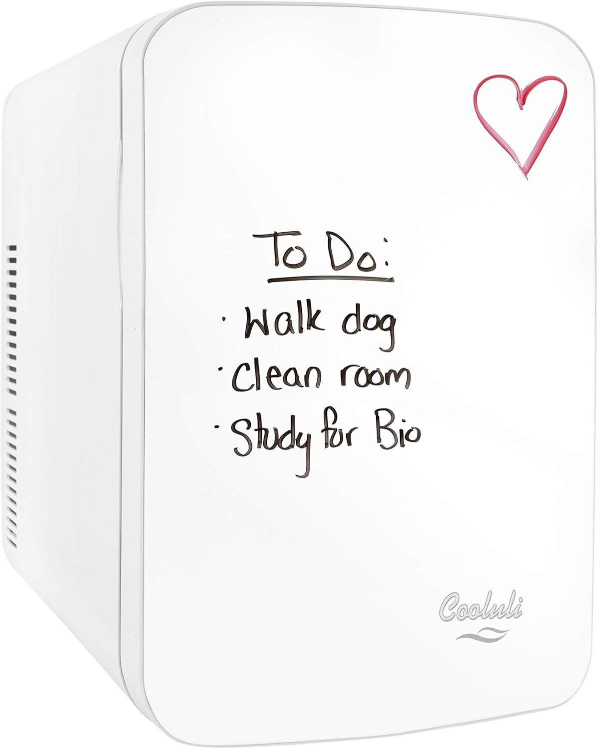 Vibe Mini Fridge for Bedroom - With Cool Front Magnetic Whiteboard - 15L Portable Small Refrigerator for Travel, Car & Office Desk - Plug In Cooler & Warmer for Food, Drinks & Skincare (White)