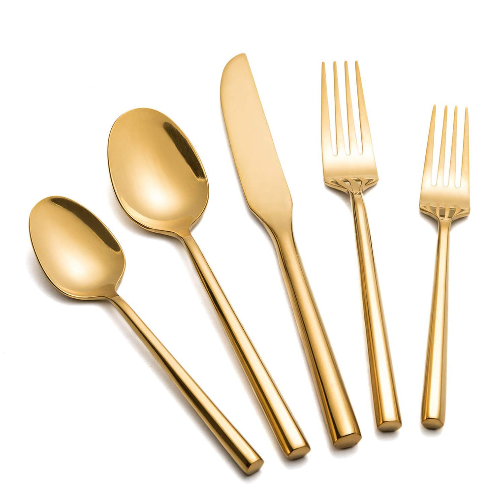 Gold Silverware with Hexagon Handle 65-Piece Service for 12