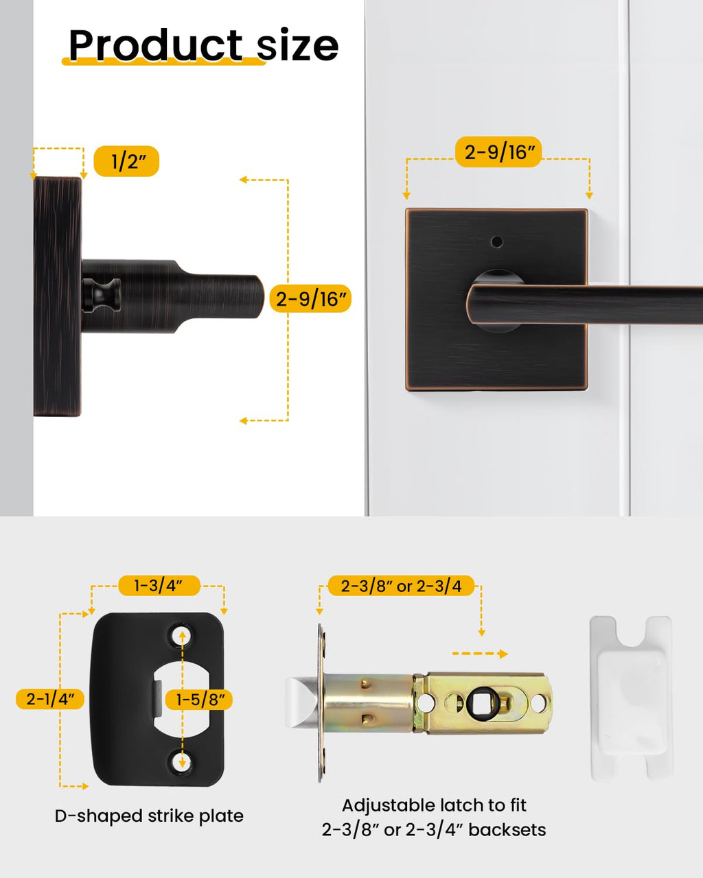 Oil Rubbed Bronze Door Handle Interior, Privacy Bedroom- 1 Pack