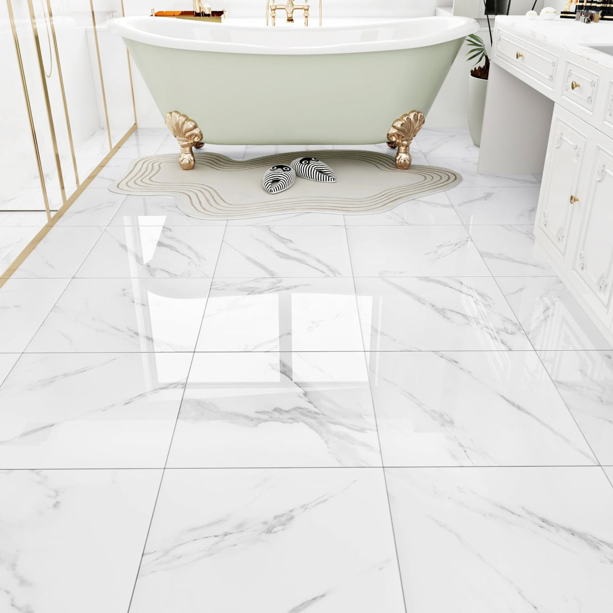 Marble Peel and Stick Floor Tile Bathroom Waterproof Vinyl Tiles