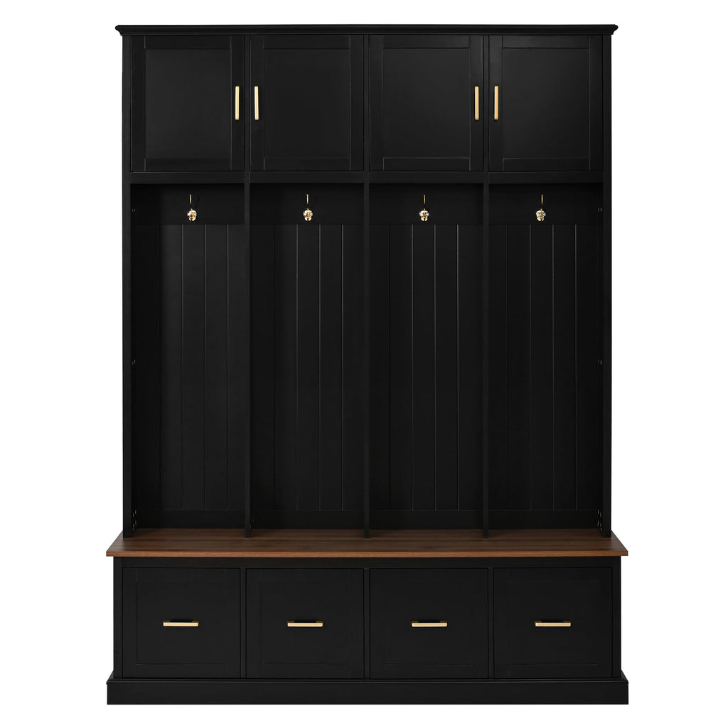 Farmhouse Entryway Hall Tree with Hooks, Cabinets & Drawers