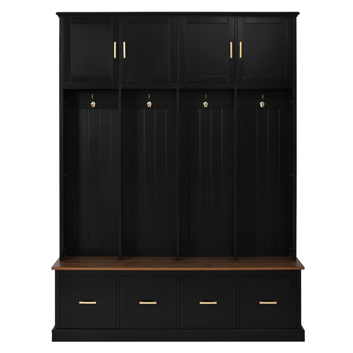 Farmhouse Entryway Hall Tree with Hooks, Cabinets & Drawers
