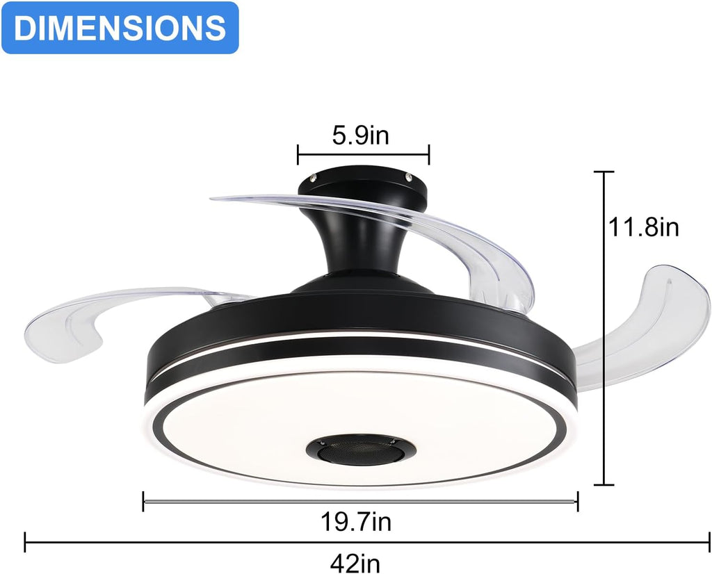 42" Smart Retractable Ceiling Fan with Light & Remote