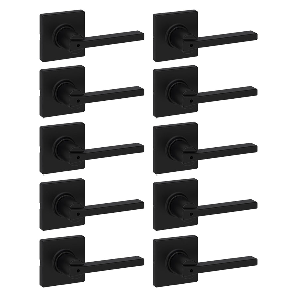 Casey Interior Privacy Door Handle with Lock 10 Pack, Door Lever , Matte Black Reversible Keyless Turn Lock, with