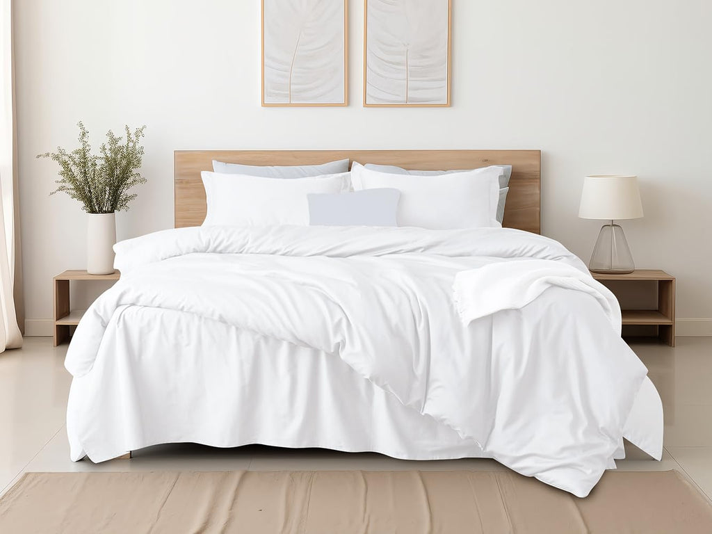 100% Egyptian Cotton Luxury Duvet Cover Set, 3 Pieces, White