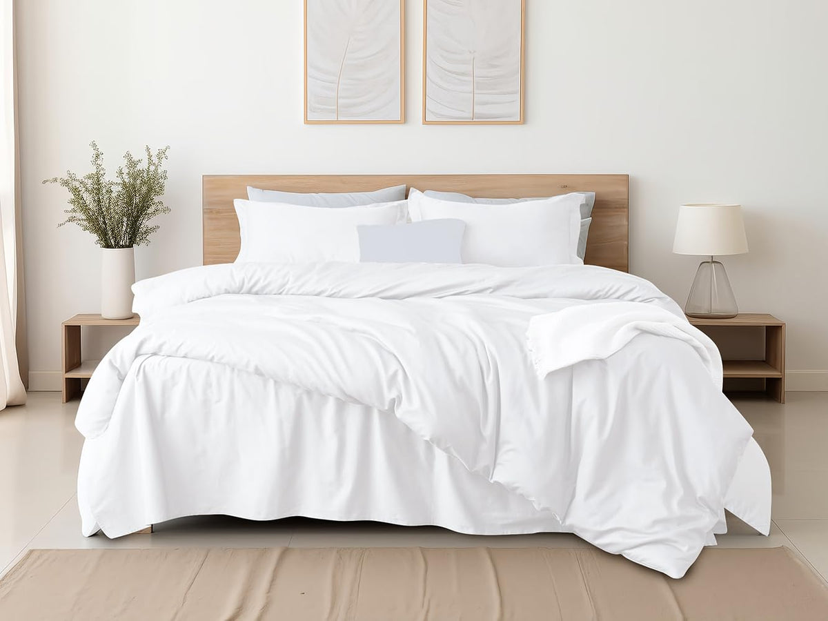 100% Egyptian Cotton Luxury Duvet Cover Set, 3 Pieces, White
