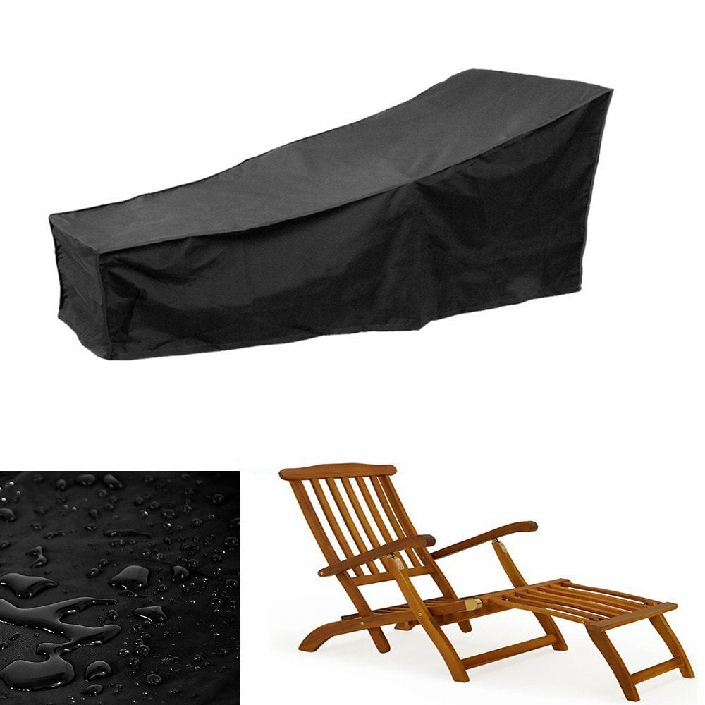 Sun Lounger Cover Waterproof Sunbed Cover Outdoor Garden Patio Furniture with a Storage Bag, Black, 208x76x41/79cm
