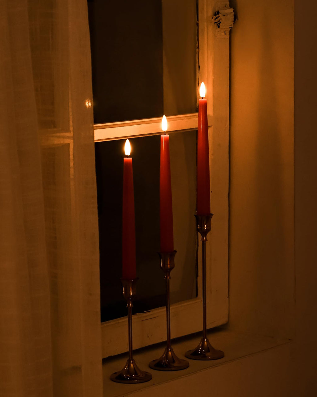 Fall Decor, Orange Flameless Taper Candles with Remote and Timer, Real Wax