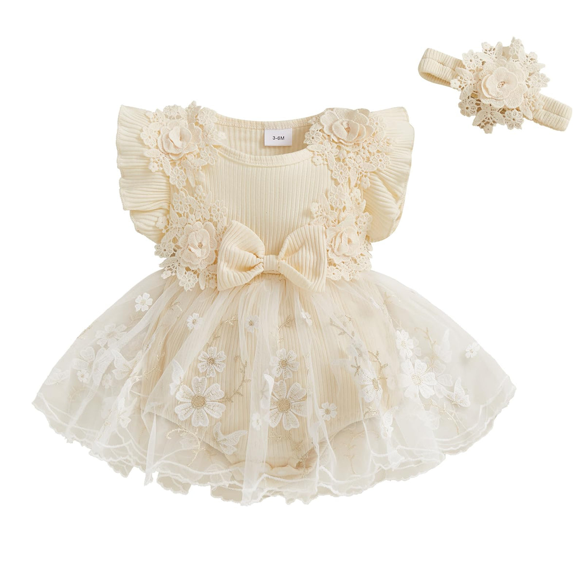Newborn Baby Girl Summer Dress Ruffle Sleeveless Floral Embroidery Romper Dress Headband Beautiful Clothes Set
