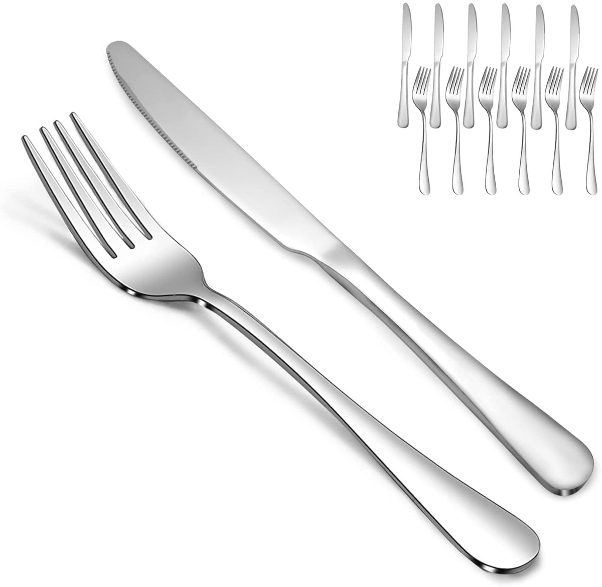 16 Piece Silverware Set with 8 Dinner Knives and 8 Dinner Forks,Flatware Set with Top Food Grade Stainless