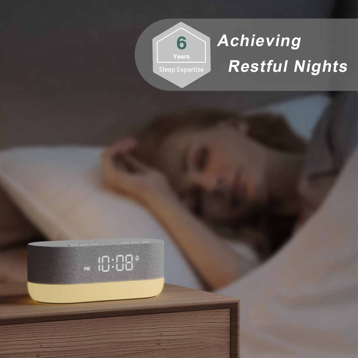 3 in 1 Sound Machine Alarm Clock& Wireless Charger: Soothing White Noise, Bluetooth Music Relaxation & Customized