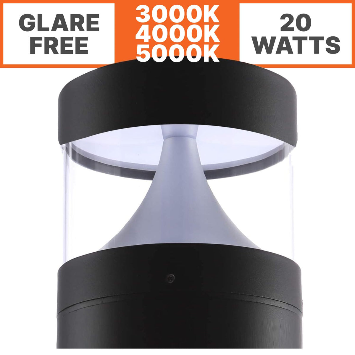 Bollard Light 39", 120-277V, 20W, 3CCT 3000-5000 Kelvin, Flat