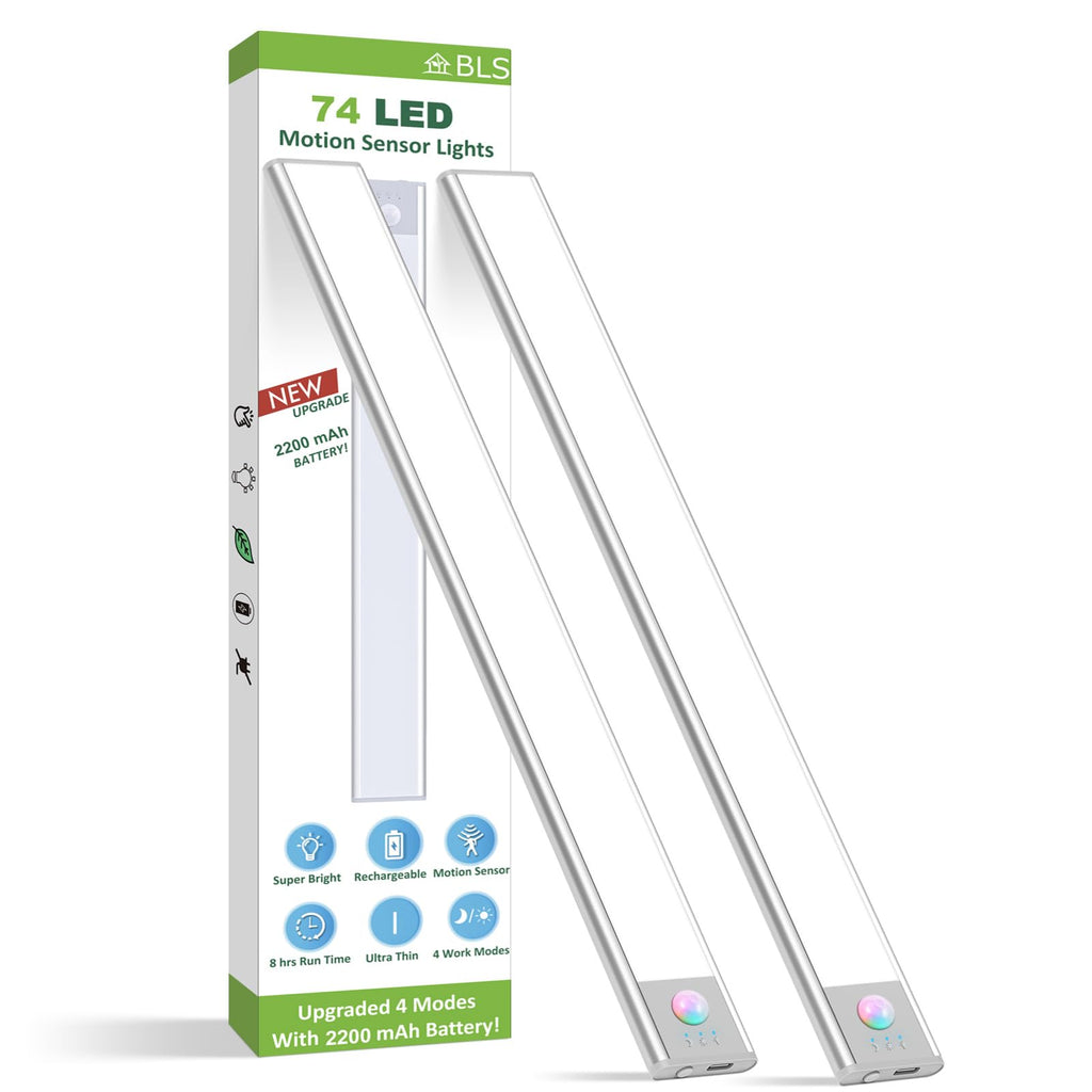 Under Cabinet Lights, 74 LED lights Battery Operated Motion Sensor Light Indoor, USB C Rechargeable Closet Lights