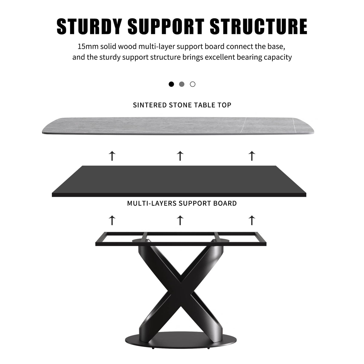 Modern Dining Table, Gray Sintered Stone Tabletop Dining Table with Black X-Shaped Solid Carbon Steel Base, 70.8"
