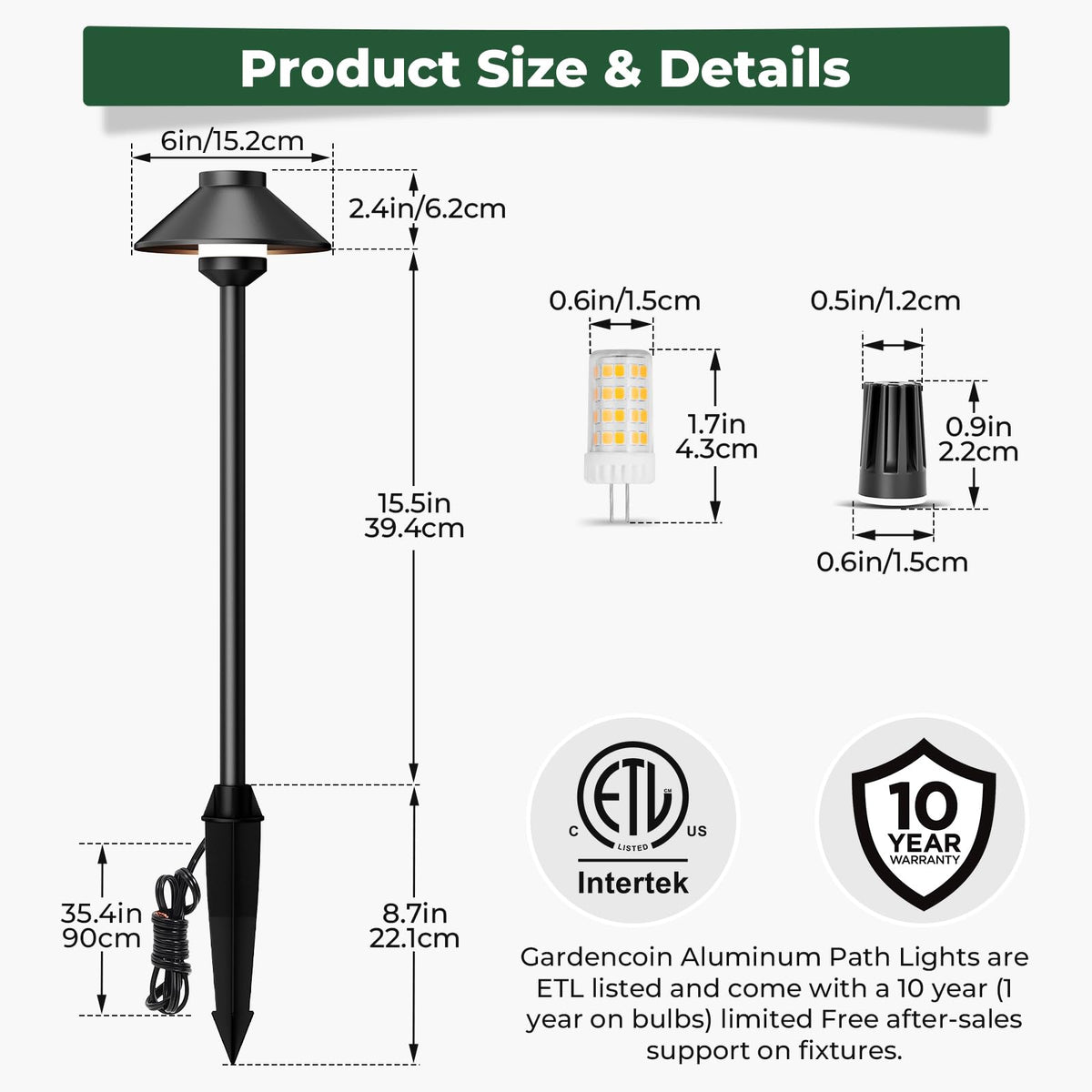 Low Voltage Landscape Pathway Lighting 12-Pack, Outdoor Wired Aluminum Path Lights with G4 4W 2700K Bulb