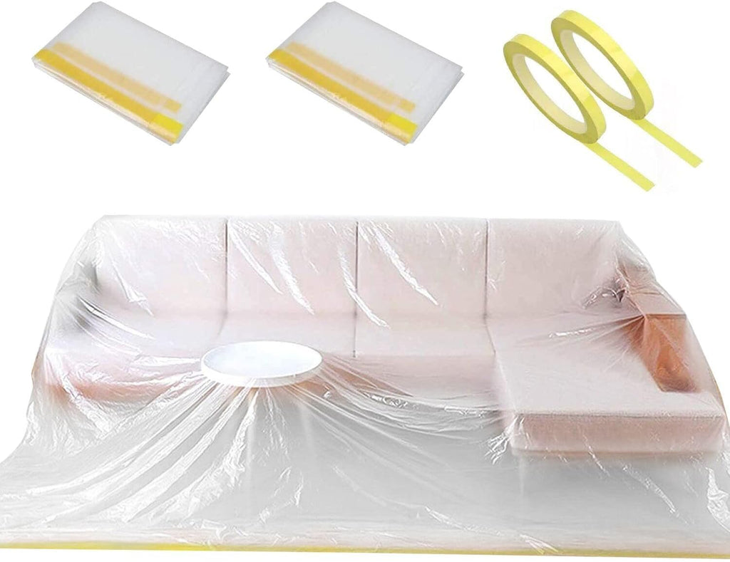 2 Packs 144"/12ft Plastic Sofa Couch Cover, Waterproof Plastic Couch Covers for Furniture for Sectional Sofa