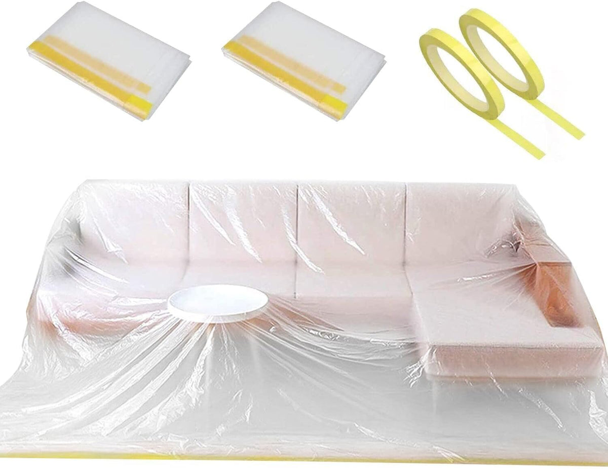 2 Packs 144"/12ft Plastic Sofa Couch Cover, Waterproof Plastic Couch Covers for Furniture for Sectional Sofa