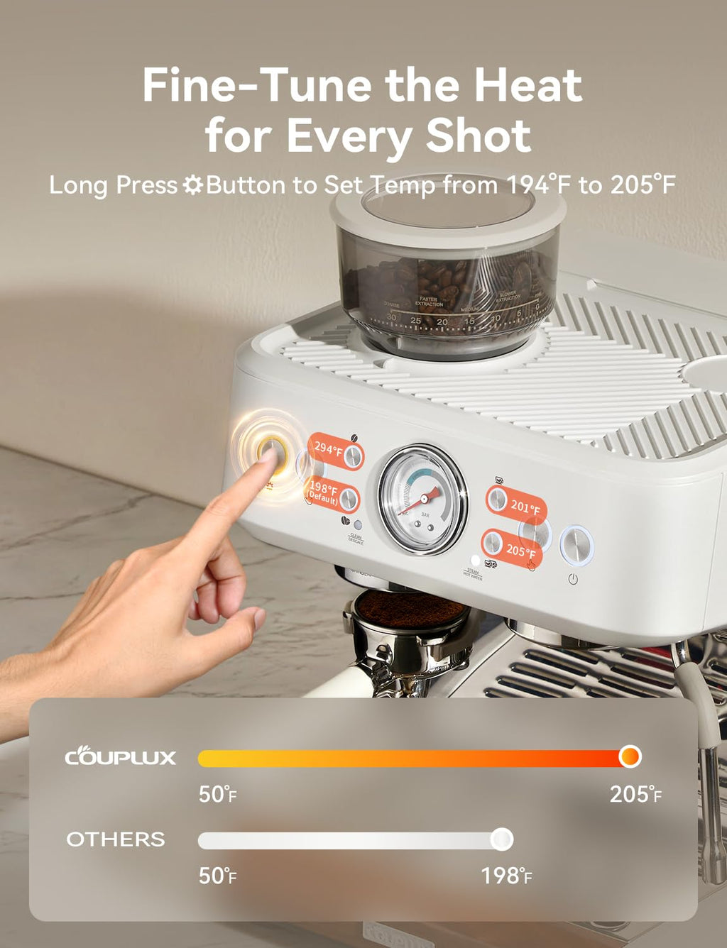 Fast Heat Espresso Machine with Grinder 58mm, 15 Bar