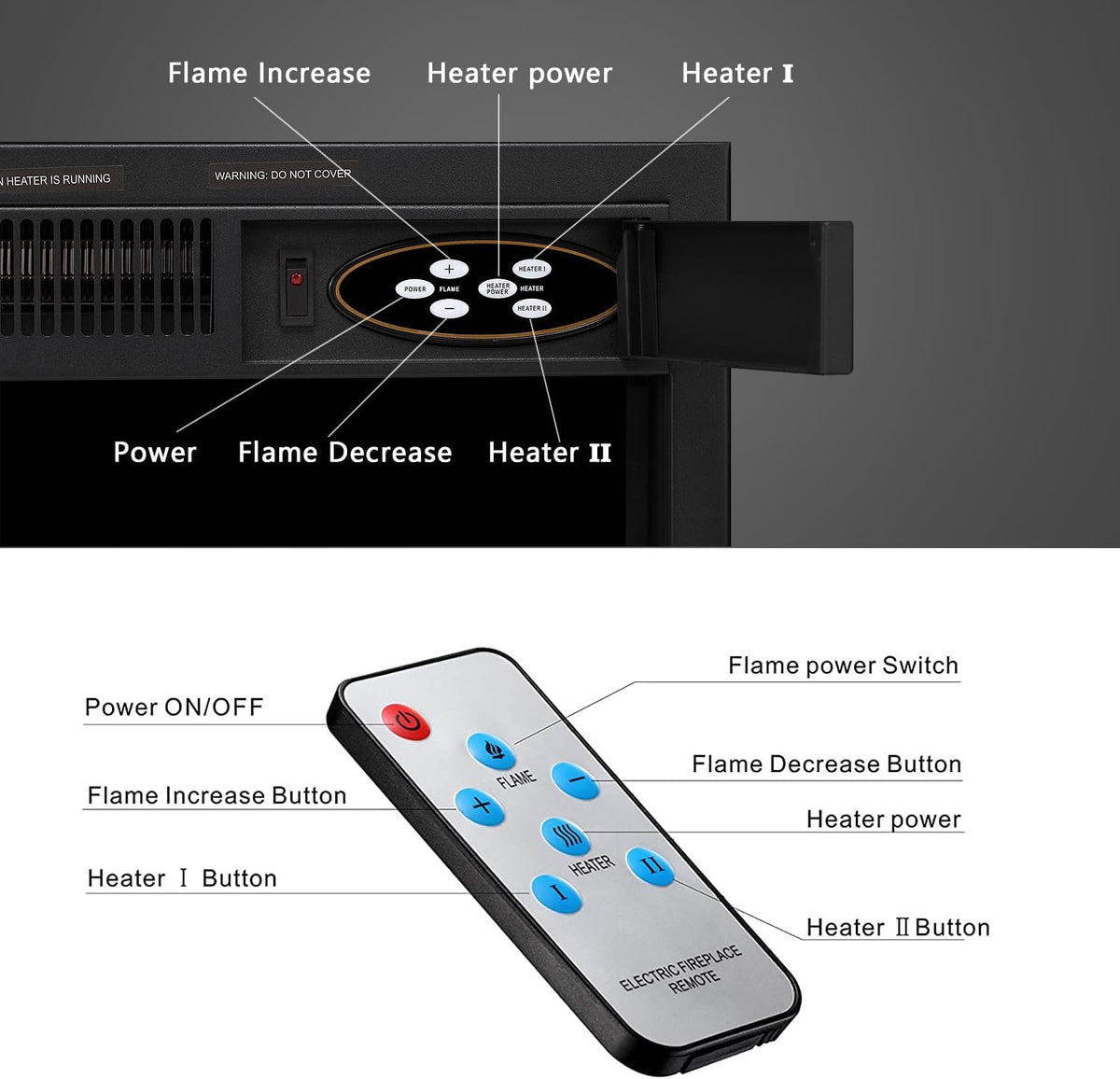 43 Inch Freestanding Electric Fireplace Mantel Heater with Remote Control, Adjustable LED Flame, 750W/1500W, Black