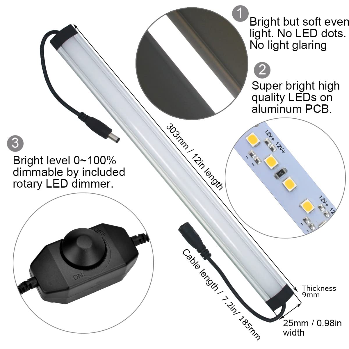 Kitchen Under Cabinet LED Lighting Kit Plug-in, Super Bright, 6 PCS 12 Inches Light Bars, Daylight White, 31W 2000