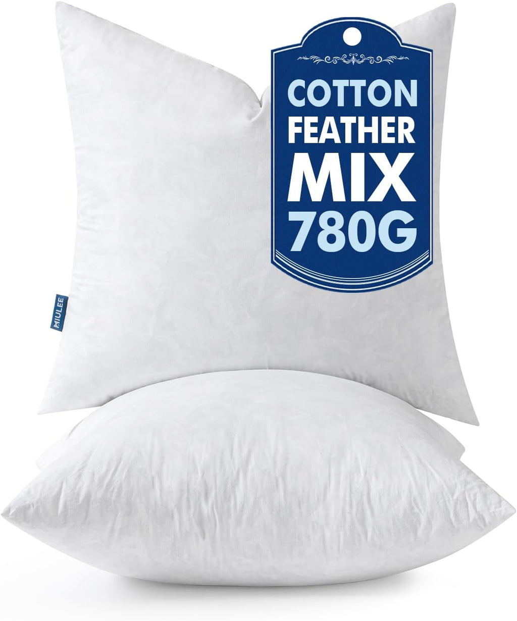20x20 Pillow Inserts 2 Pack,Feather Mix Polycotton Pillows - Set of 2