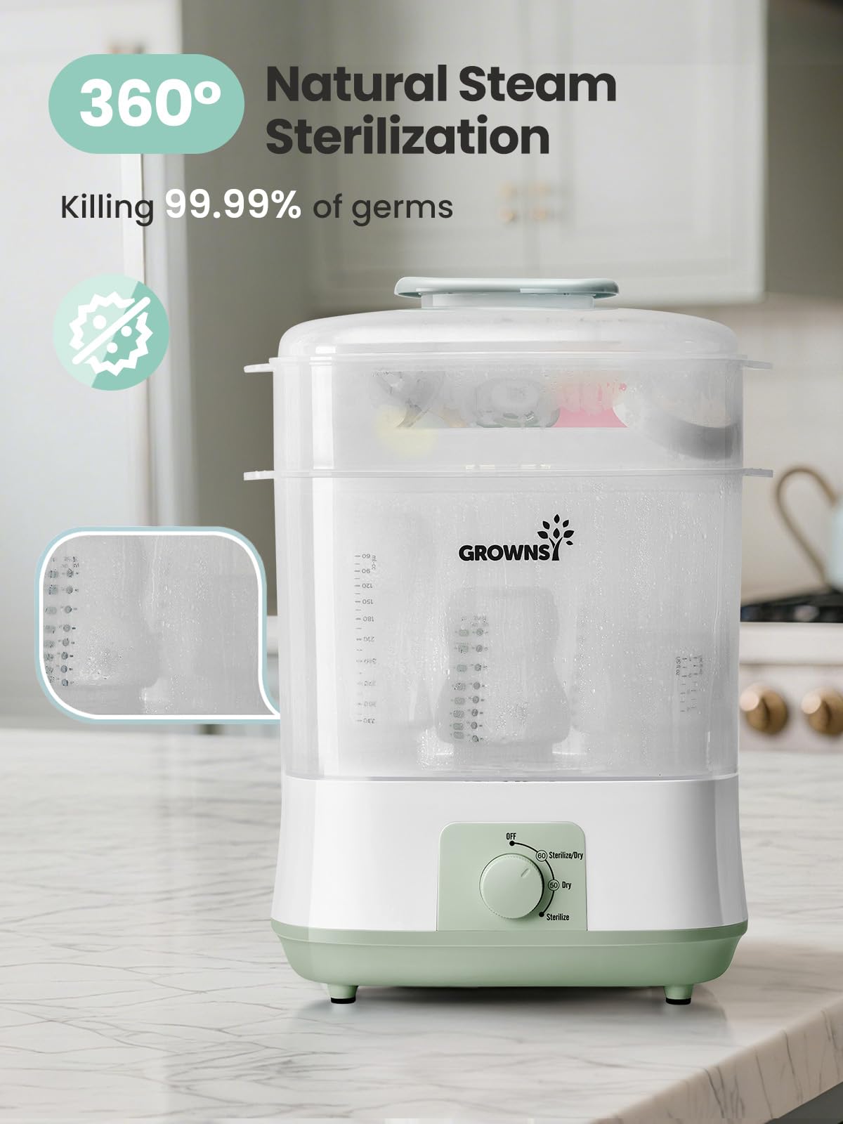 Multi-Function Large Capacity Baby Bottle Sterilizer and Dryer, Green