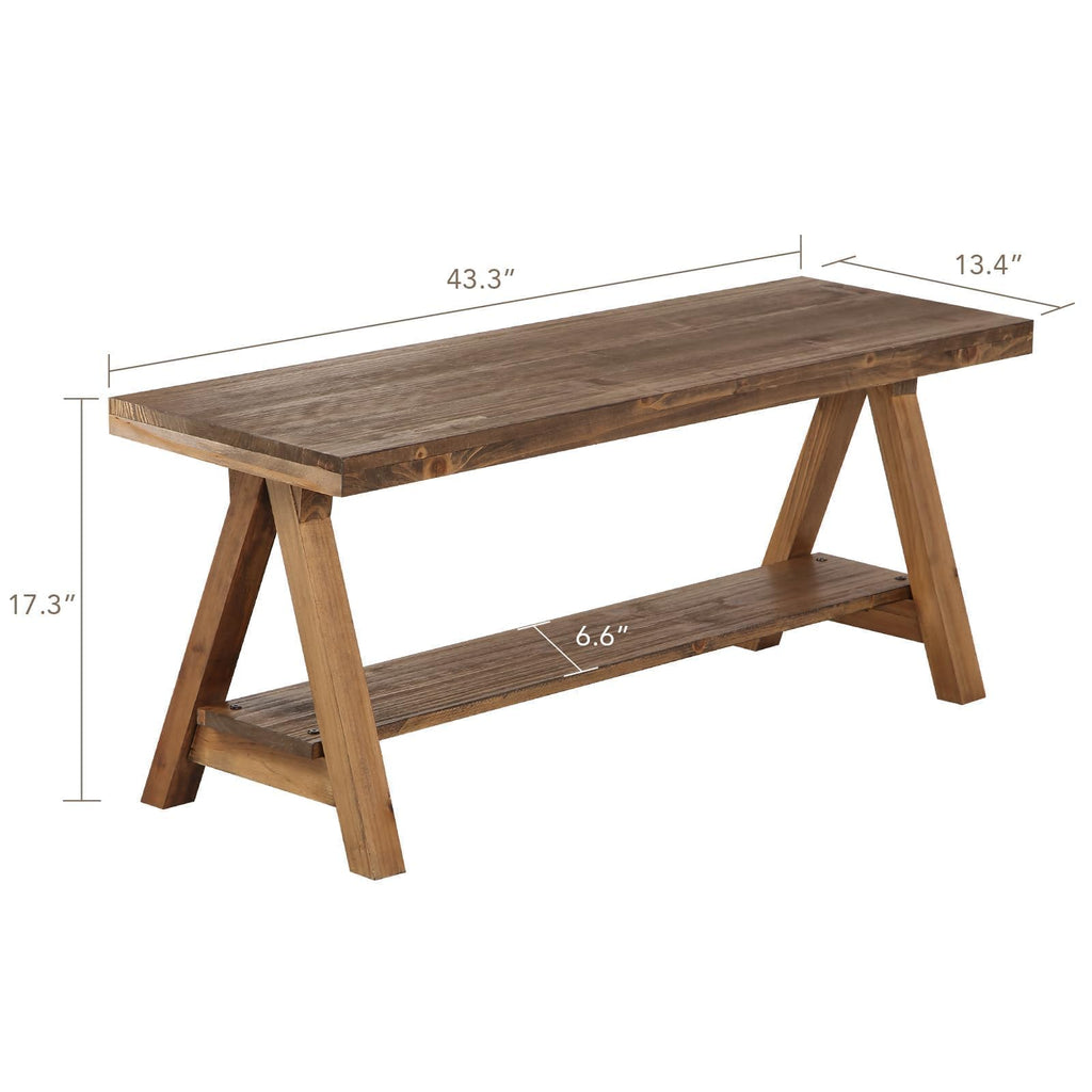 43" Farmhouse Solid Wood Bench, Rustic Indoor Storage Bench