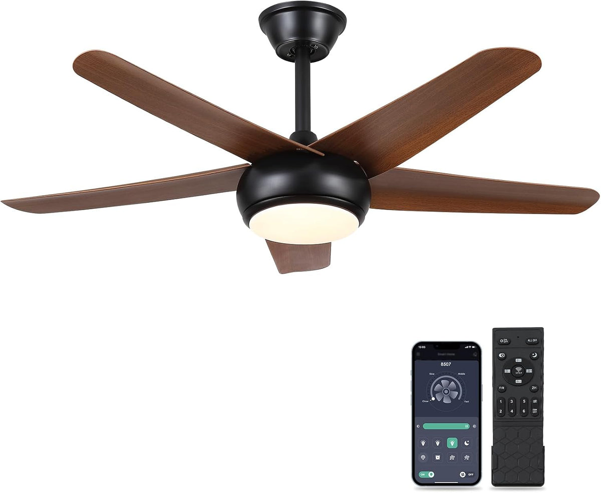 44" Brown Indoor/Outdoor Flush Mount Ceiling Fan with Light & Remote