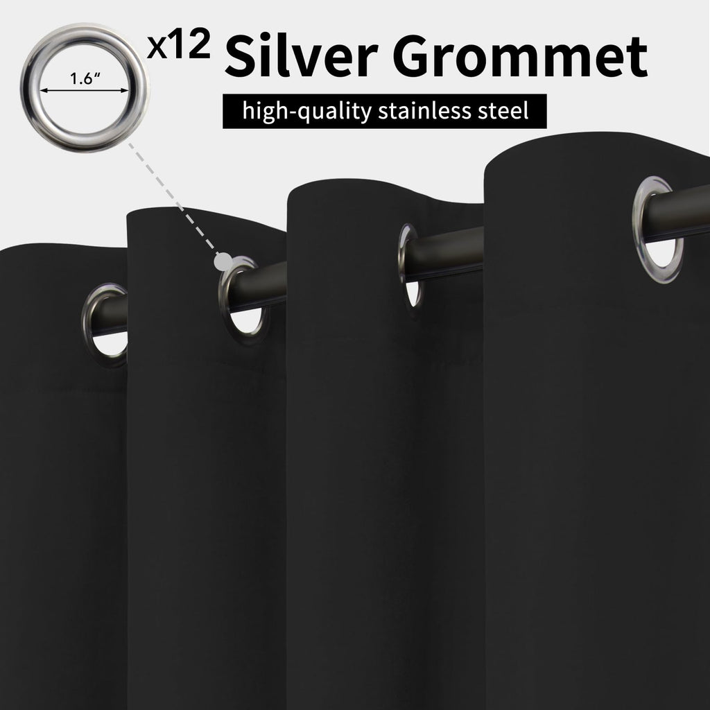 Outdoor Curtains 1 Panel, 110x108 inch, Black