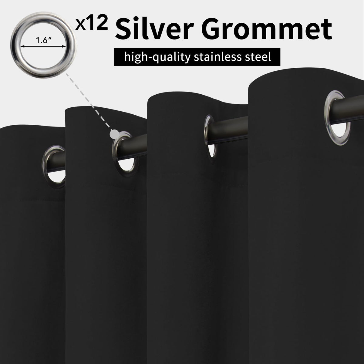 Outdoor Curtains 1 Panel, 110x108 inch, Black