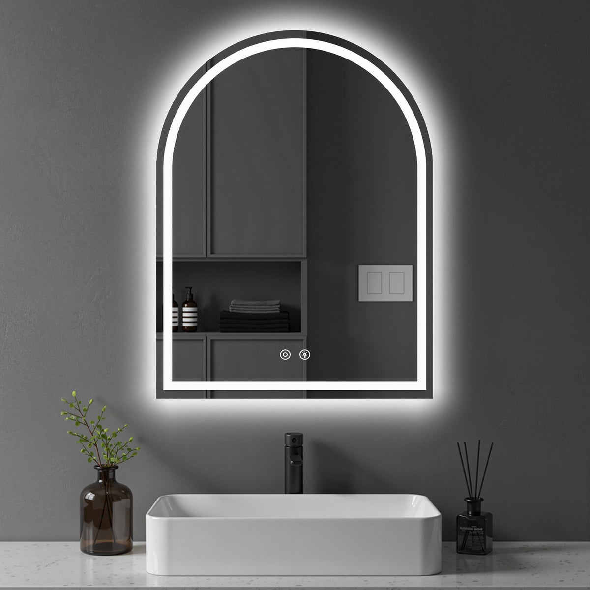 20"x28" LED Bathroom Mirror with Lights, Arched Vanity Mirror
